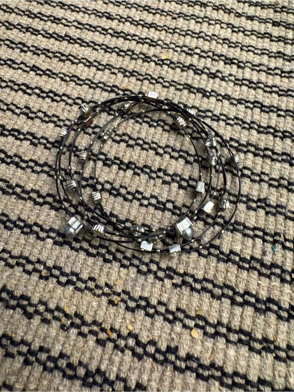 Source Unknown Black Multi-Strand Wire Bracelet with Silver Bead Accents
